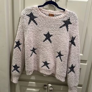 POL Fleece Pink Blue Star Softee Crewneck Sweater Womens Size Small